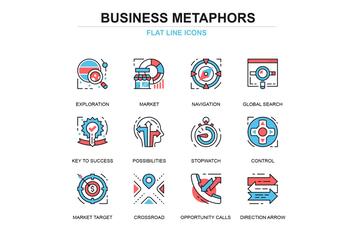Thin line business elements icons set