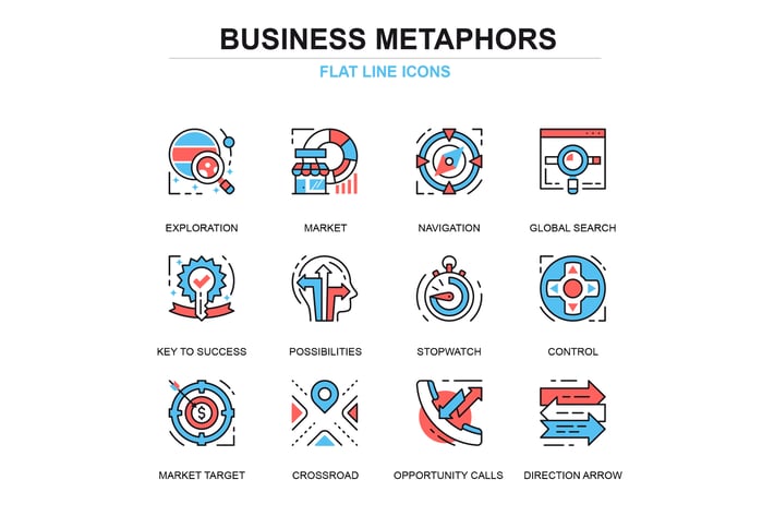 Thin line business elements icons set