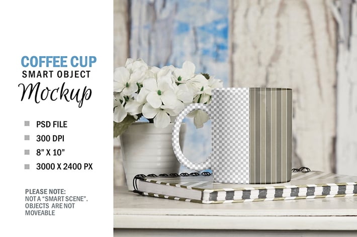 Coffee Cup Mug Smart Object Mockup on Table Top