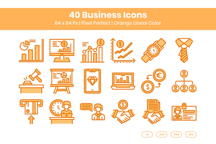 40 Business Icons Set - Orange Lineal Color