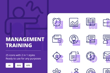Management Training Icons (Line and Solid)