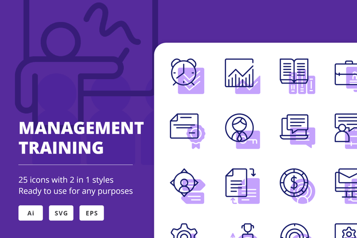 Management Training Icons (Line and Solid)
