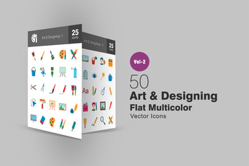 50 Art & Designing Flat Multicolor Icons