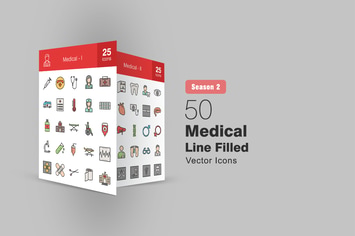50 Medical Filled Line Icons Season II