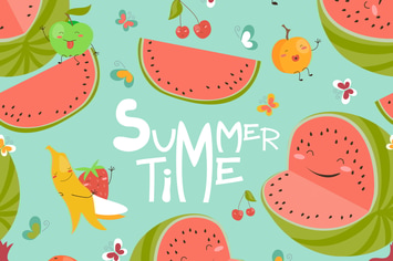 Vector seamless pattern with cute summer fruits