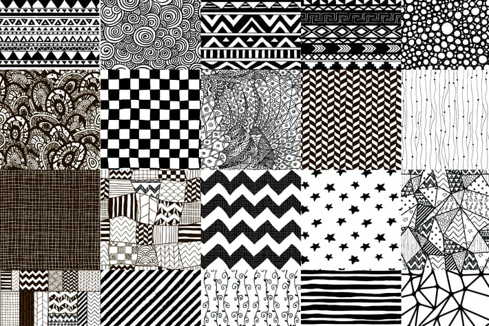 50 Black Hand-Drawn Seamless Patterns