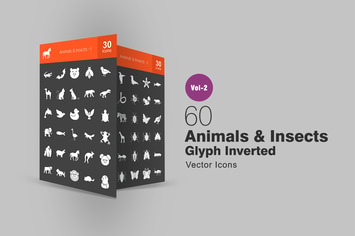 60 Animals & Insects Glyph Inverted Icons