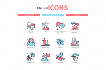 Human psychological problems - line design icons