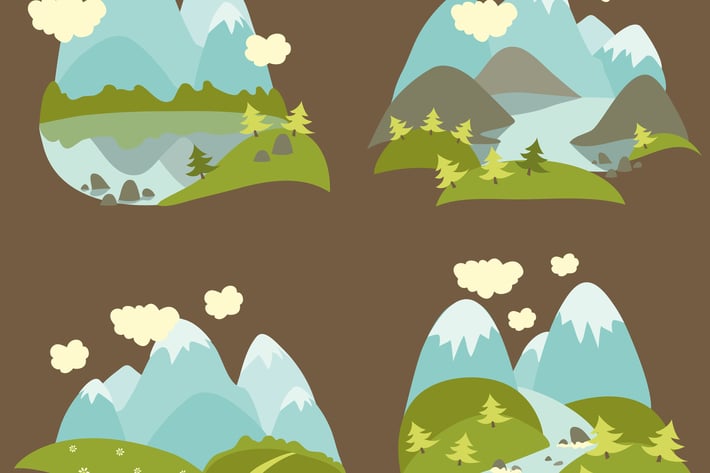 Set of vector flat style mountain landscape 