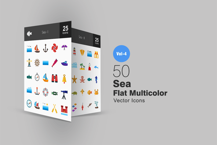 50 Sea Flat Multicolor Icons