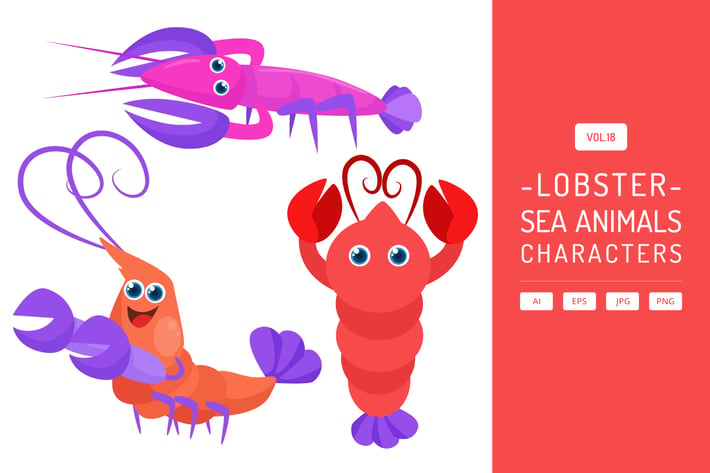 Cute Lobster - Sea Animals Characters Vol.18