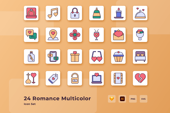 Valentine Romance Love Multicolor Icon Set