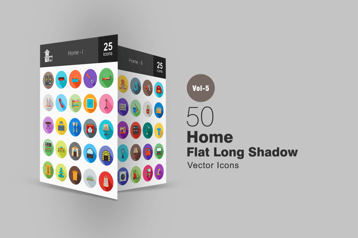 50 Home Flat Shadowed Icons
