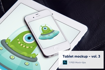 Tablet Mockup on Black Leather Background - Vol. 3
