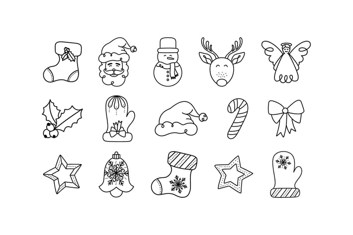 15 Christmas Elements – Doodle Line Icon Set