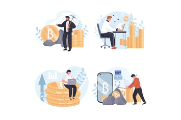 Cryptocurrency Mining Concept Scenes Set
