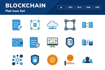 Blockchain Flat Icon Set