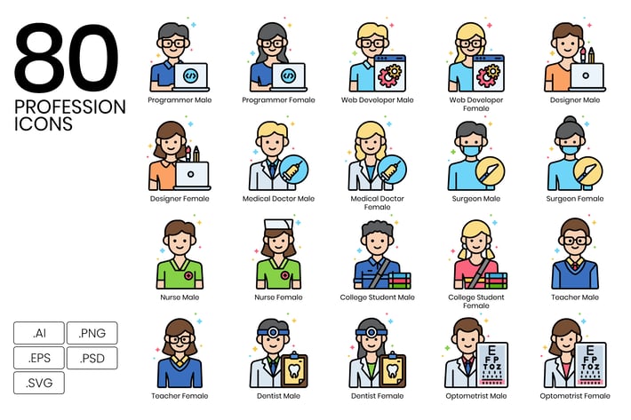 80 Professions Line Icons
