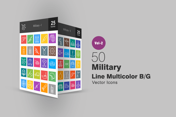 50 Military Line Multicolor Icons