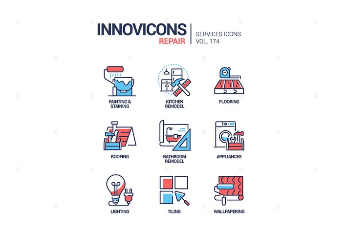 Repair Services - Line Design Style Icons Set