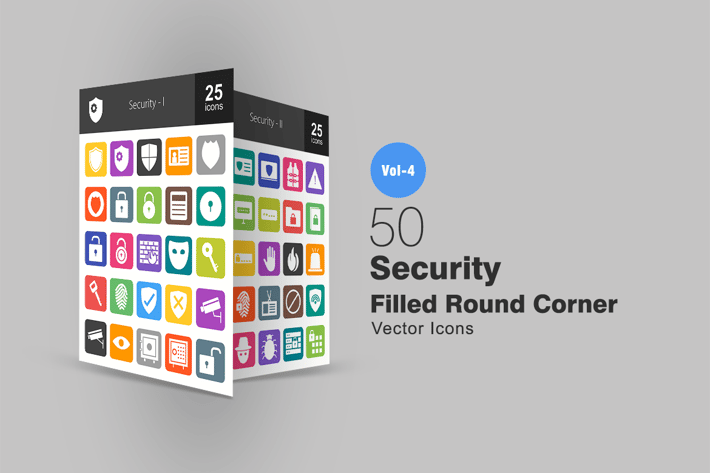 50 Security Flat Round Corner Icons
