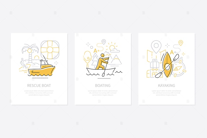 Water transport - line design style banners set