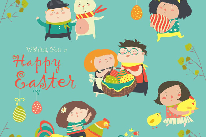 Vector set of characters and icons on the Easter 