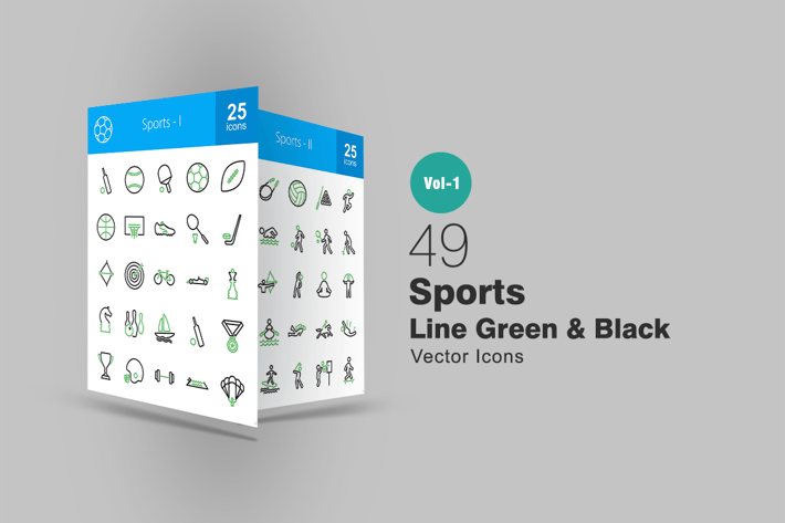 49 Sports Line Green & Black Icons
