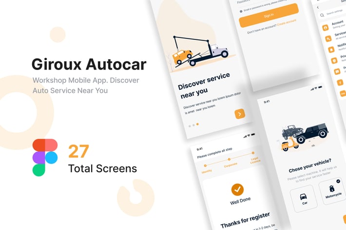Giroux Autocar - Workshop Mobile App UI kit Figma