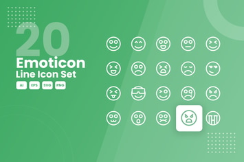 20 Emoticon Line Icon Set