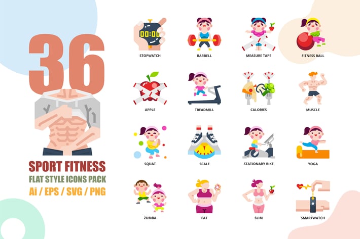 Sport Fitness Flat Style Icon set