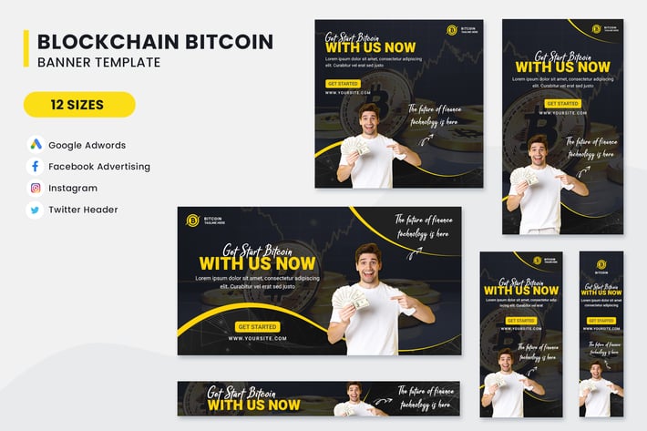 Bitcoin Cryptocurrency Banner Ads Set Template