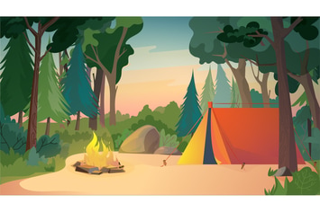 Camping On Meadow - Illustration Background