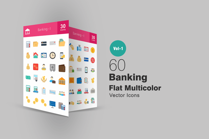 60 Banking Flat Multicolor Icons