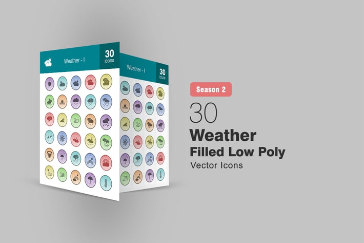 30 Weather Filled Low Poly Icons Season II