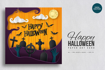 Happy Halloween Paper Art Vector Card Vol.1