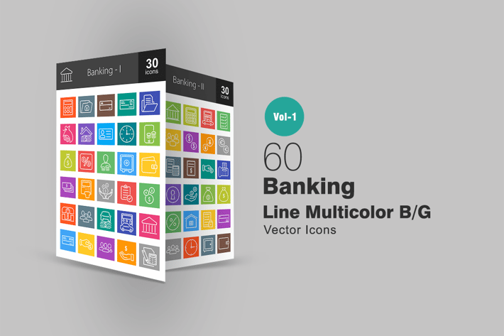 60 Banking Line Multicolor Icons