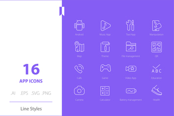 App Mobile Icon Set Line Styles