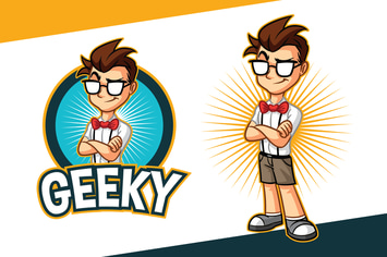 Cartoon Geek or Nerd Teen Mascot Logo