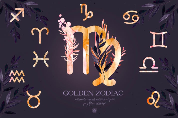 Watercolor Golden Zodiac