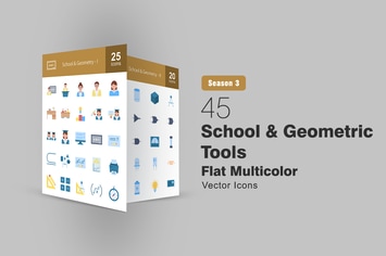 45 School and Geometric Tools Flat Multicolor Icon