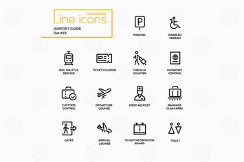 Airport Guide - modern vector line icons set