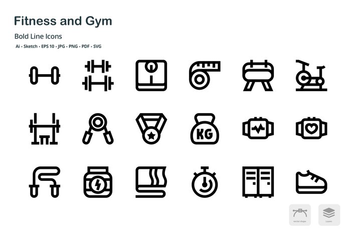 Fitness and Gym Mini Bold Line Vector Icons