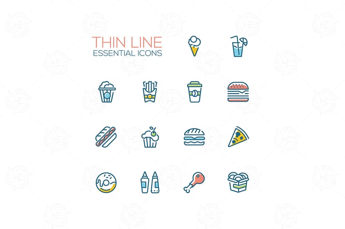 Fast Food - modern vector thin line icons set