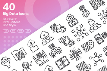 40 Big Data Icons Set - Line