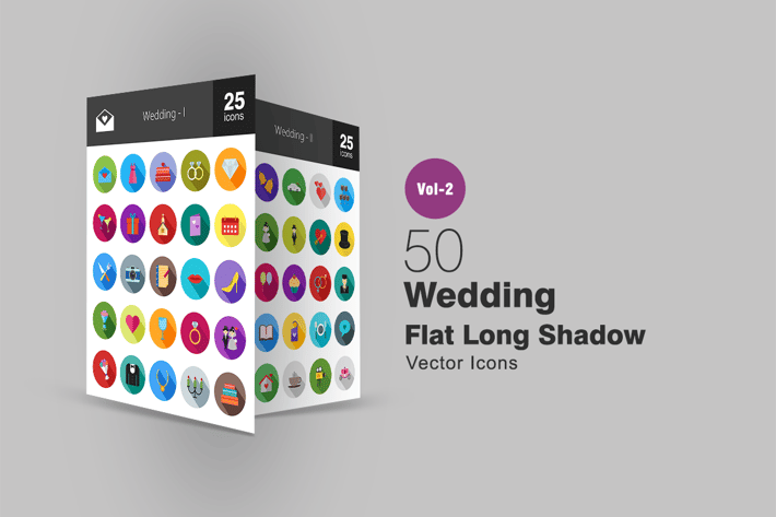 50 Wedding Flat Long Shadow Icons