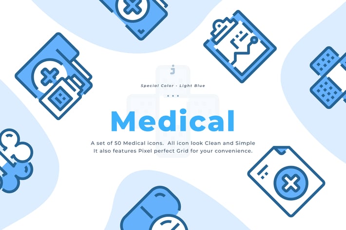 50 Medical and Healthcare Icons - Light Blue