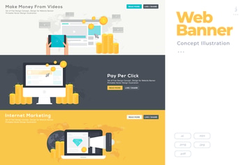 Flat Design Banner Concept for Digital Marketing