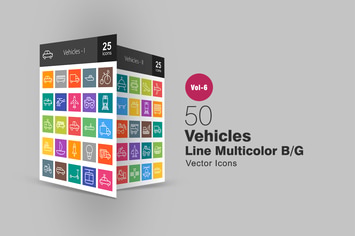 50 Vehicles Line Multicolor B/G Icons