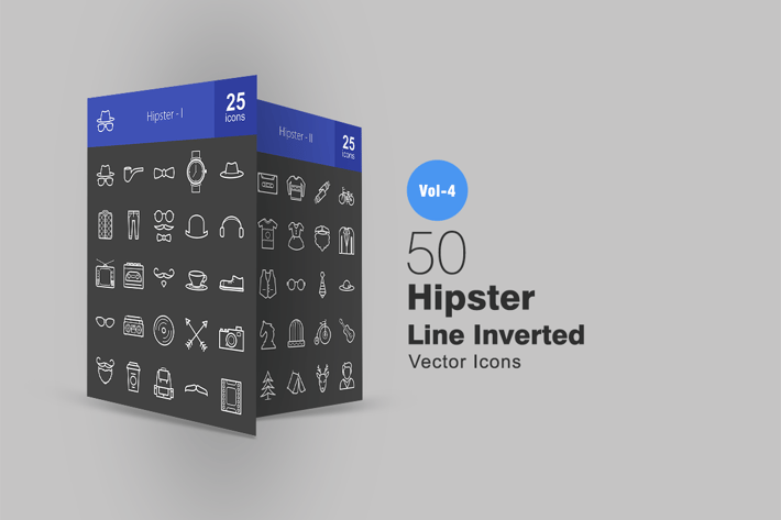 50 Hipster Line Inverted Icons